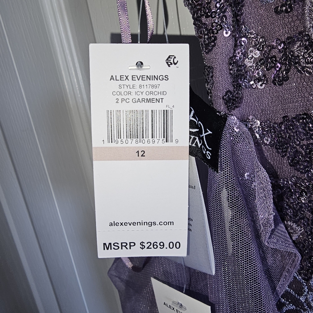 Alex Evening Elegant Purple Lace Evening Gown - Size 12 - Picture 8 of 12
